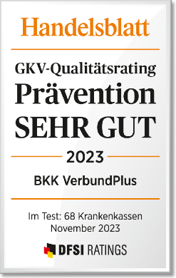 Ein Siegel von Handelsblatt bescheinigt der BKK VerbundPlus beste Leistungen für Gesundheitsprävention